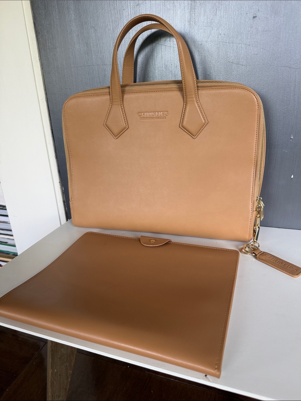 Christie’s Internatinal Real Estate branded luxury leather attaché briefcase